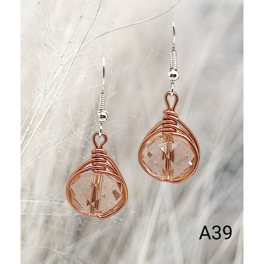 Peach Wire Wrapped Crystal Earrings